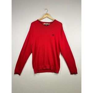 Chaps Red V Neck Cotton Sweater Men's Size M‎ Embroidered Logo Casual Peppy
